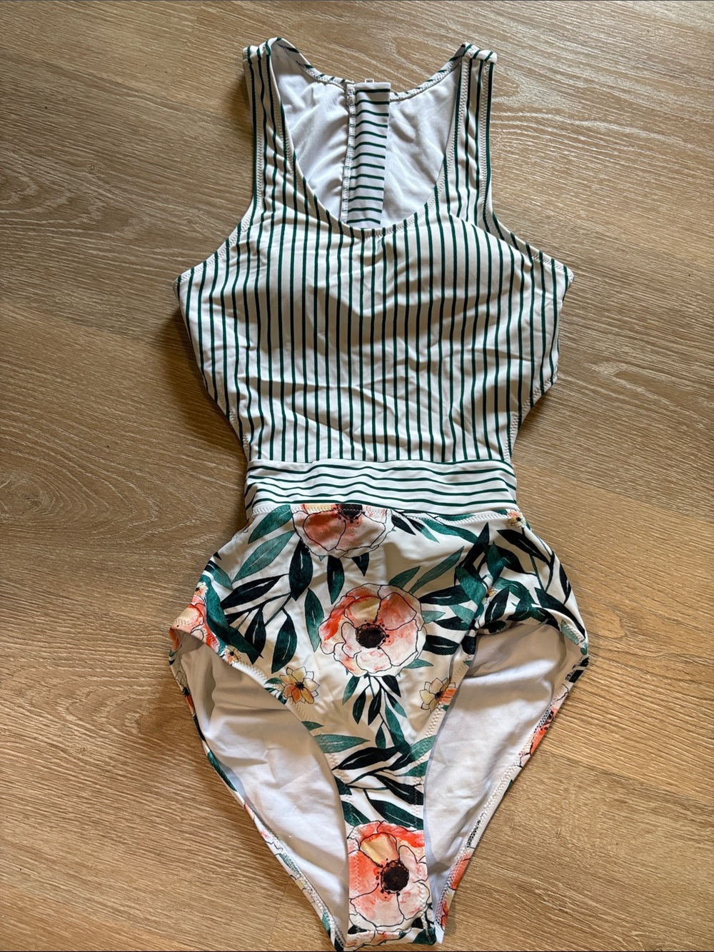 Cupshe Green Stripe & Floral One-Piece Swimsuit